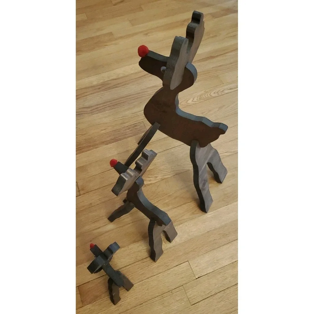 Reindeer‎ Wooden Christmas Decoration Slot Together Approx Lot Of 3 SEE PHOTOS